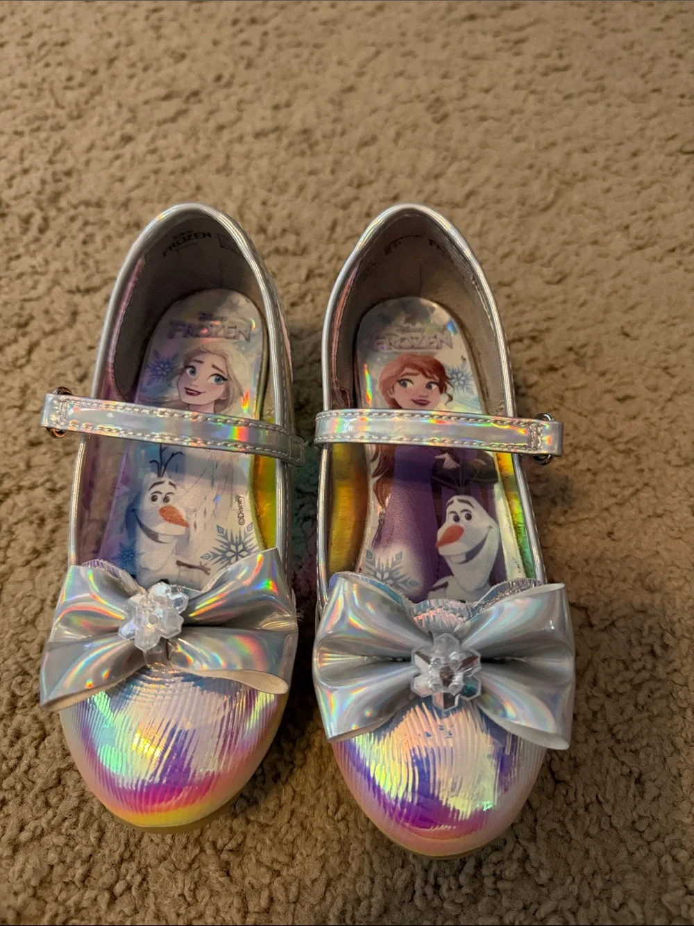 Disney Girls' Holographic Silver Frozen Heels with Bow
